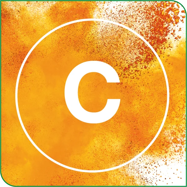 Grafische Darstellung von Vitamin C als oranges Pulver.